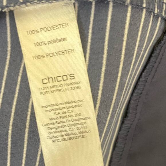 Chicos Women Top L Navy Striped Button Up‎ Casual Workwear Preppy Modern Chic - Picture 9 of 11